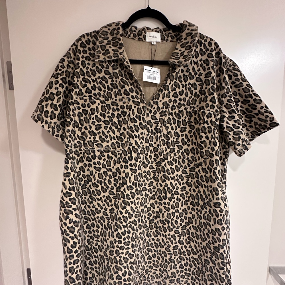 Wishlist Leopard Print Denim Shirt Dress | Size L